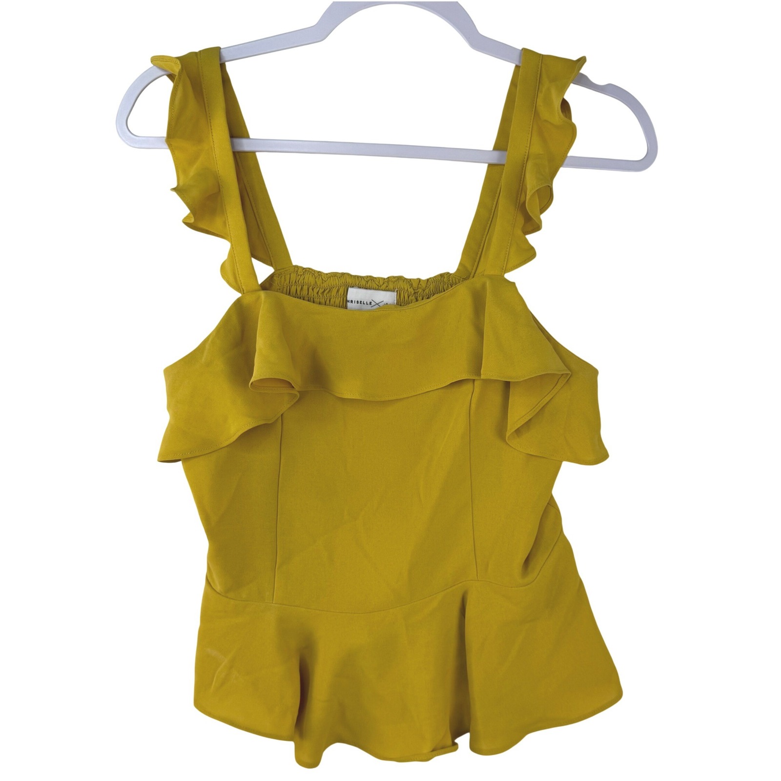 Chriselle X J.O.A. Yellow Ruffle Peplum Top Smocked Back Medium